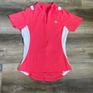 Pearl Izumi pink/coral and white biking   Jersey with Mandarin Collar